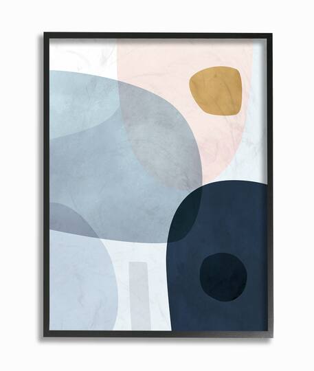 Multi-Color 11 x 14 Stupell Industries Mod Shapes Slate Blue Navy and Peach Overlapping Abstract Black Framed Wall Art 
